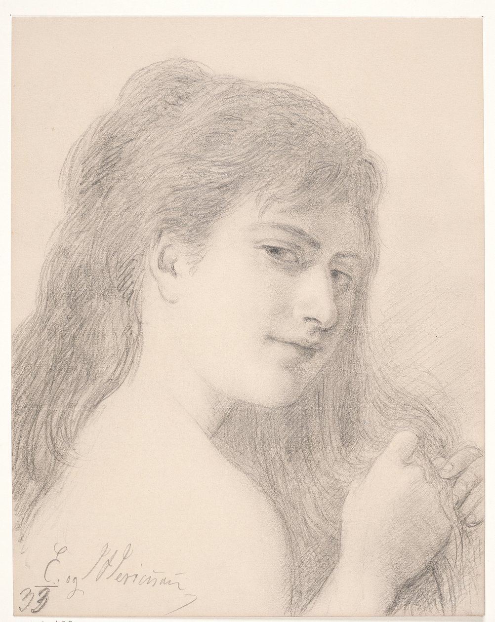 Bust of a Woman Braiding Her Hair by Elisabeth Jerichau Baumann