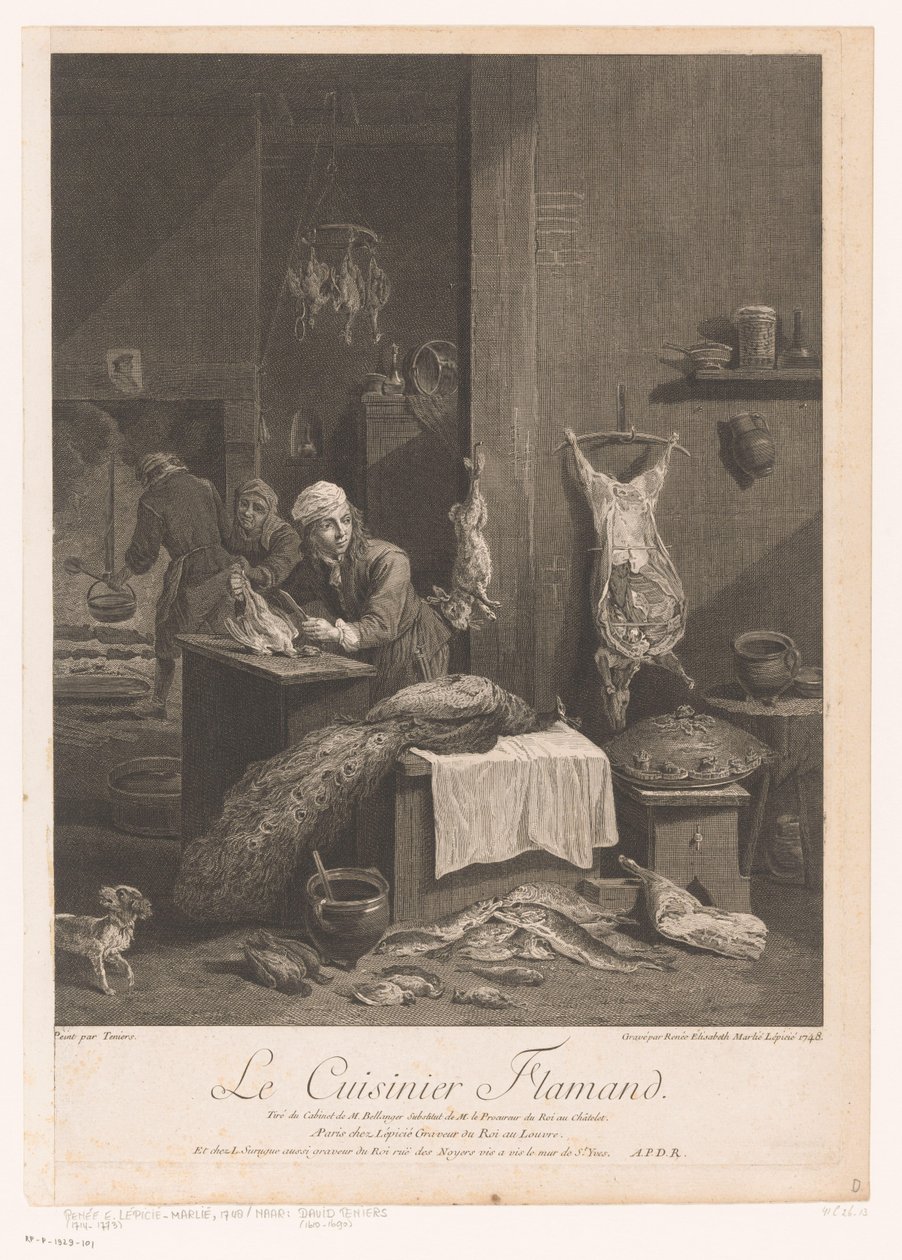 Kitchen Scene with Staff Preparing a Meal by Élisabeth Lépicié