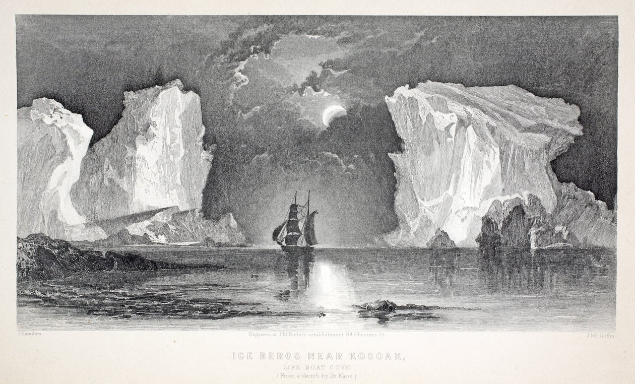 Icebergs near Kosoak, Life Boat Cove, illustration from 
