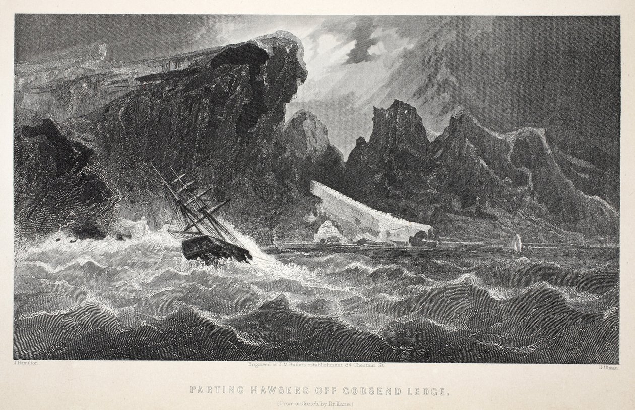 Parting Hawsers off Godsend Ledge, illustration from The second Grinnell Expedition in Search of Sir John Franklin by Elisha Kane
