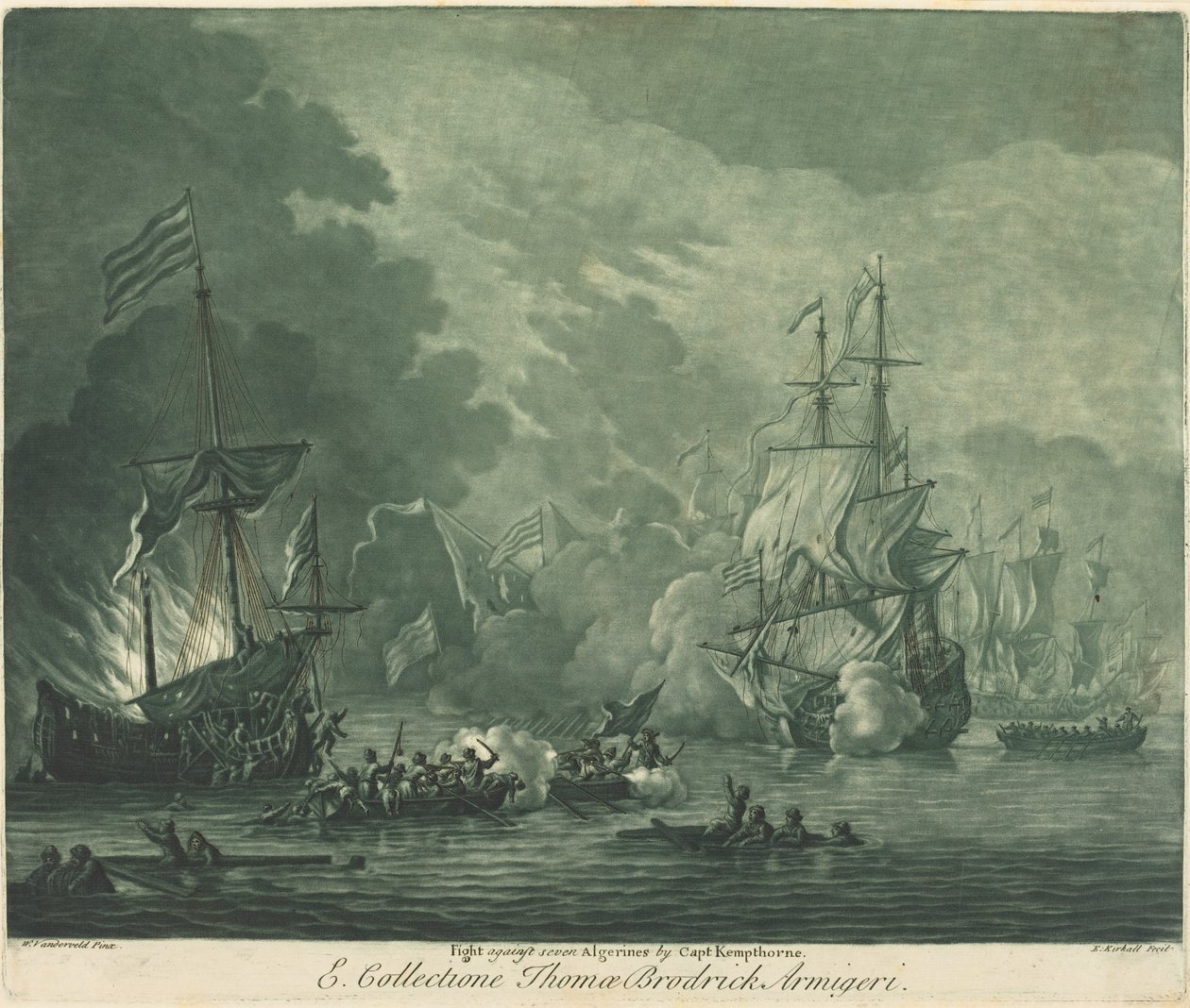 Fight Against Seven Algerines by Elisha Kirkall after Willem van de Velde the Elder
