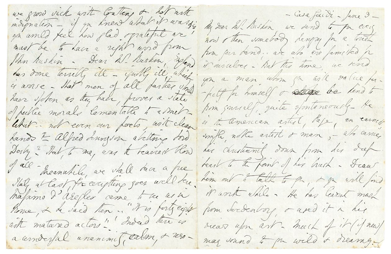 Autograph Letter to John Ruskin, Casa Giudi, Florence, 3rd June 1859 by Elizabeth Browning