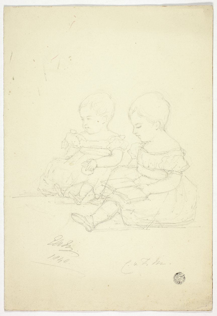 Two Seated Baby Girls (recto), a Still Life, and Two Animals (verso) by Elizabeth Murray
