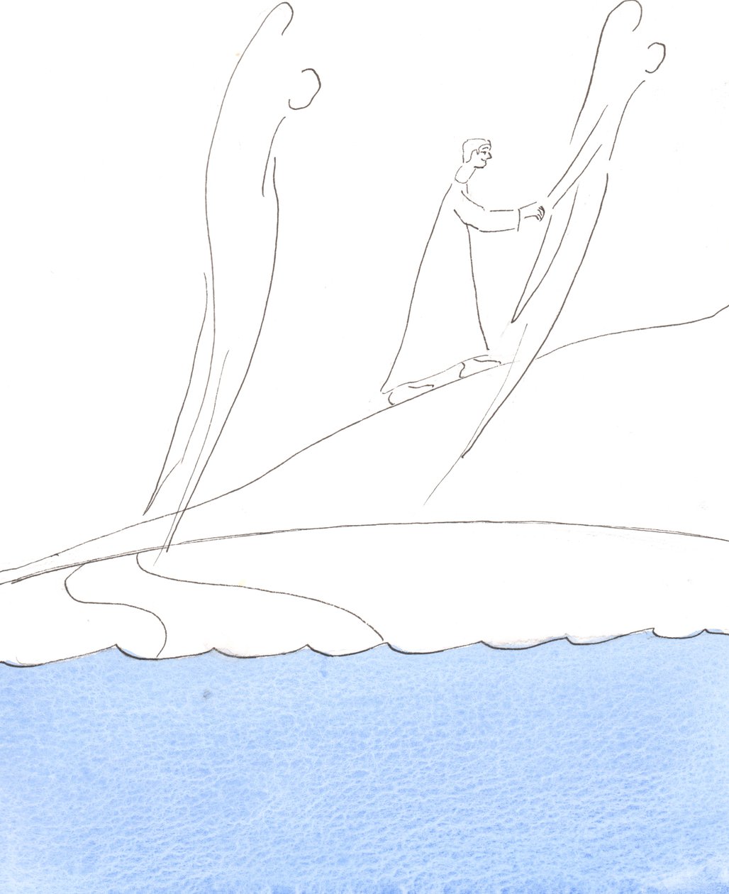 A happy soul who leaves Purgatory is greeted by the Angels, is clothed in white, and is led along a path to the foot of the steps that lead to the Father