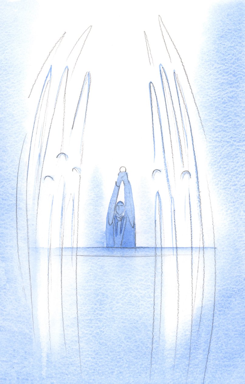 Angels surround Christ as He appears, hidden in the Host, amongst us; each act of faith we offer draws us closer to Heaven by Elizabeth Wang