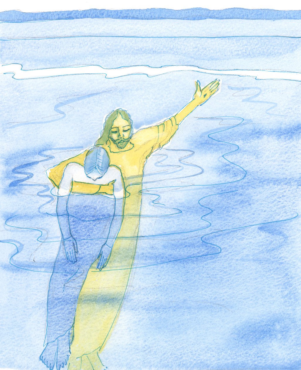 As we struggle with serious problems, determined to remain faithful to Christ, He is very close, holding in His arms each beloved friend, as a life-guard holds up an exhausted swimmer, 2003 by Elizabeth Wang
