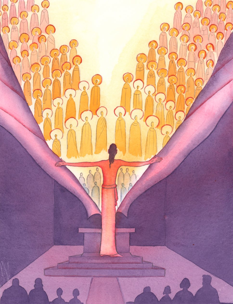 At Mass, it is as though a gigantic Christ stands at the altar, to reach out and tear the veil that hides Heaven from earth by Elizabeth Wang