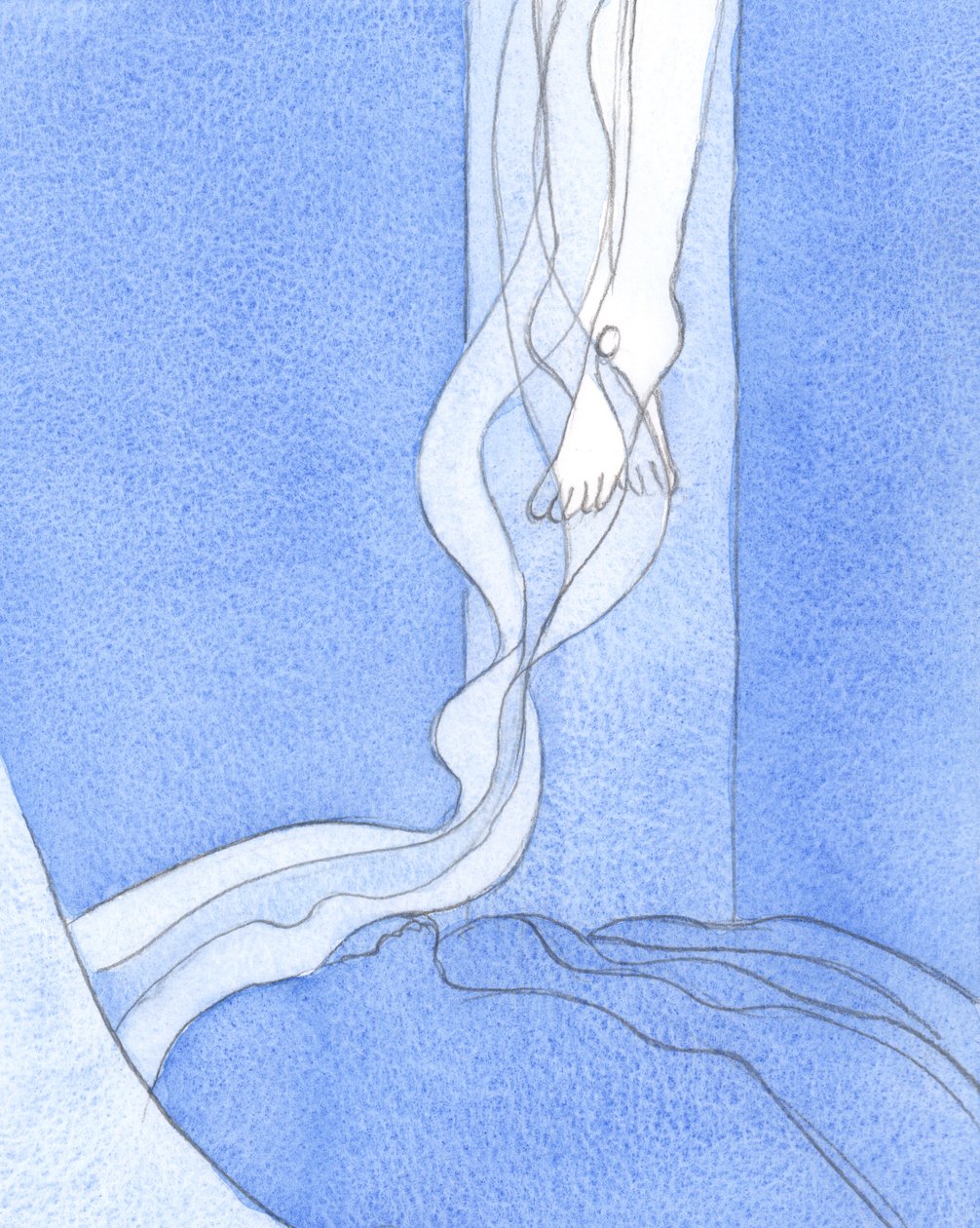 From His feet, Christ