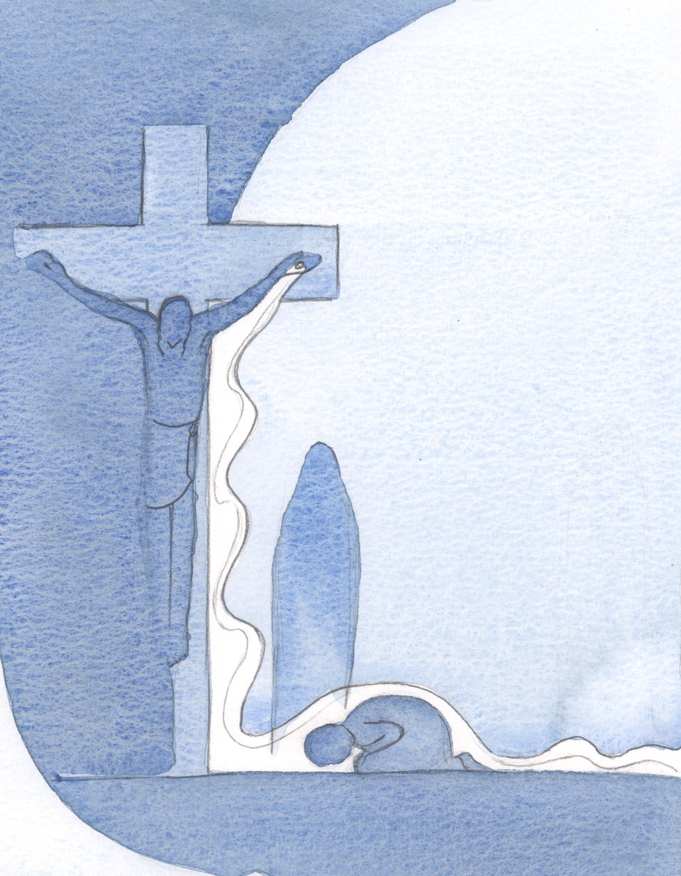 He showed me the Cross, upright, His Mother beneath it, and His Blood in a vast out-pouring, flowing over me. by Elizabeth Wang