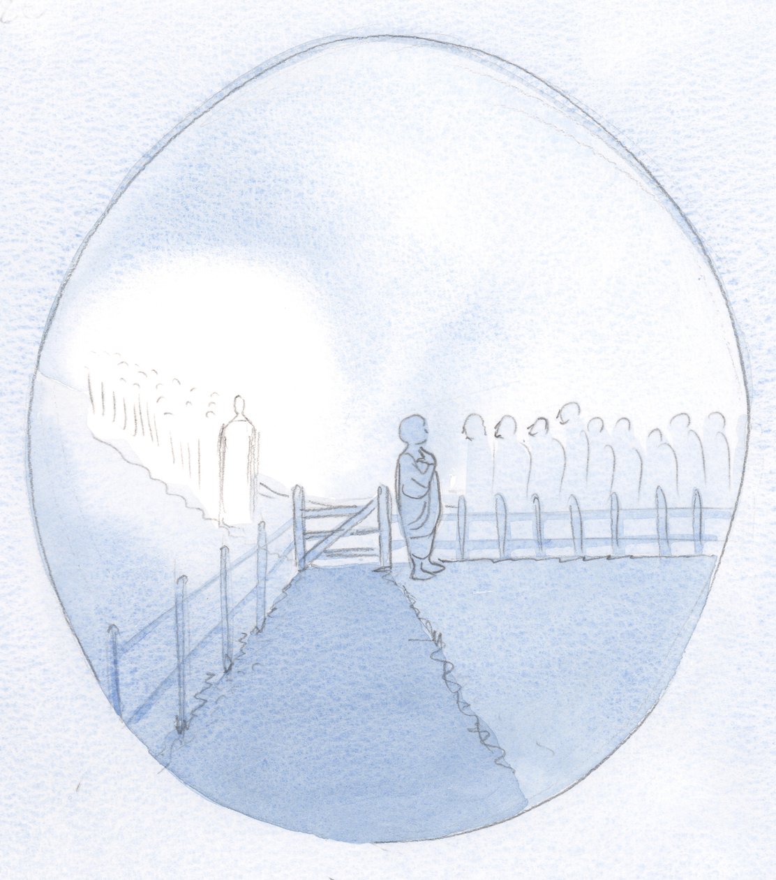 I saw a vain soul as a little peasant woman who was full of self-importance, waiting for a royal visitor. But his pierced feet were bare. by Elizabeth Wang