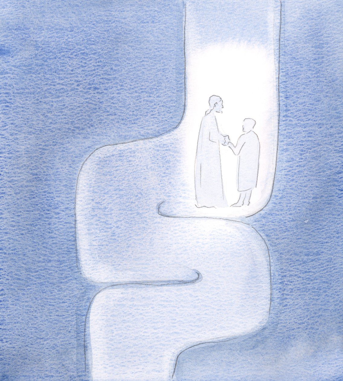 I saw that Christ holds me throughout my travels, as we move onwards to the Father, as if journeying through twisted tunnels by Elizabeth Wang