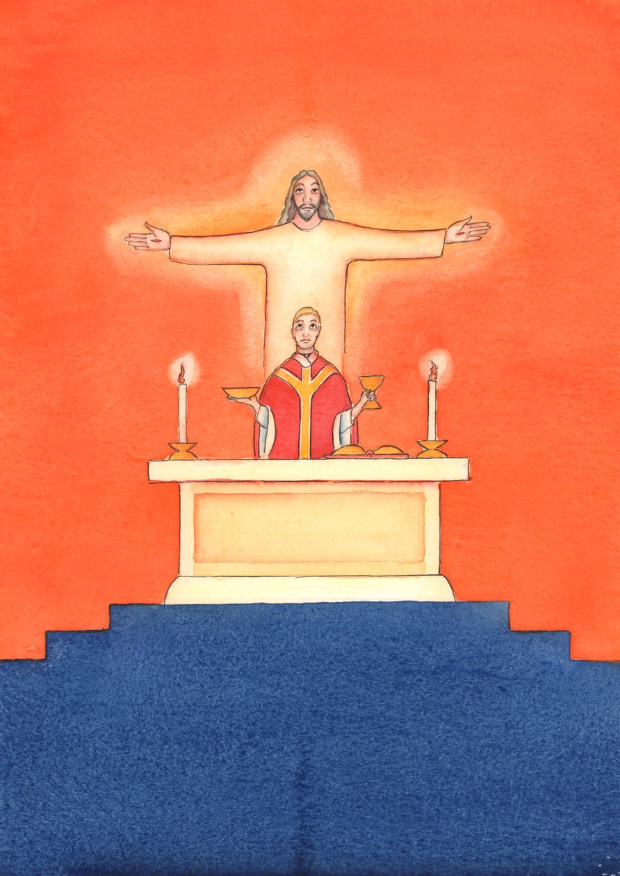 Jesus is Present with us at Mass, praying to the Father on our behalf, for help in our needs, and for eternal salvation. We can unite all our prayers with his great sacrificial prayer by Elizabeth Wang