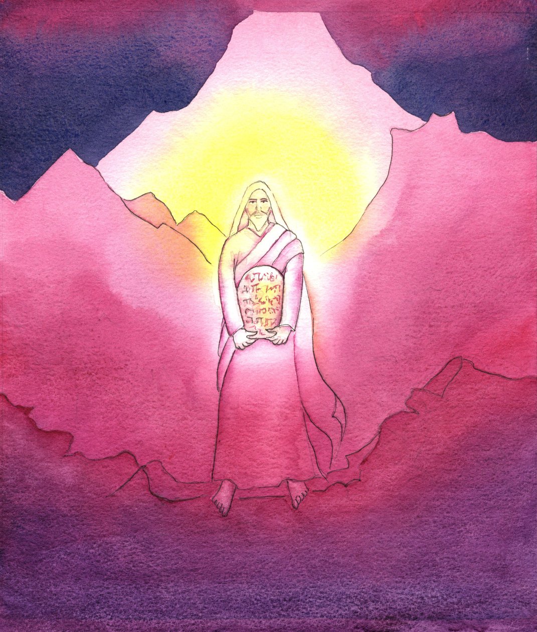 Moses brings down the Tablets of the Ten Commandments by Elizabeth Wang