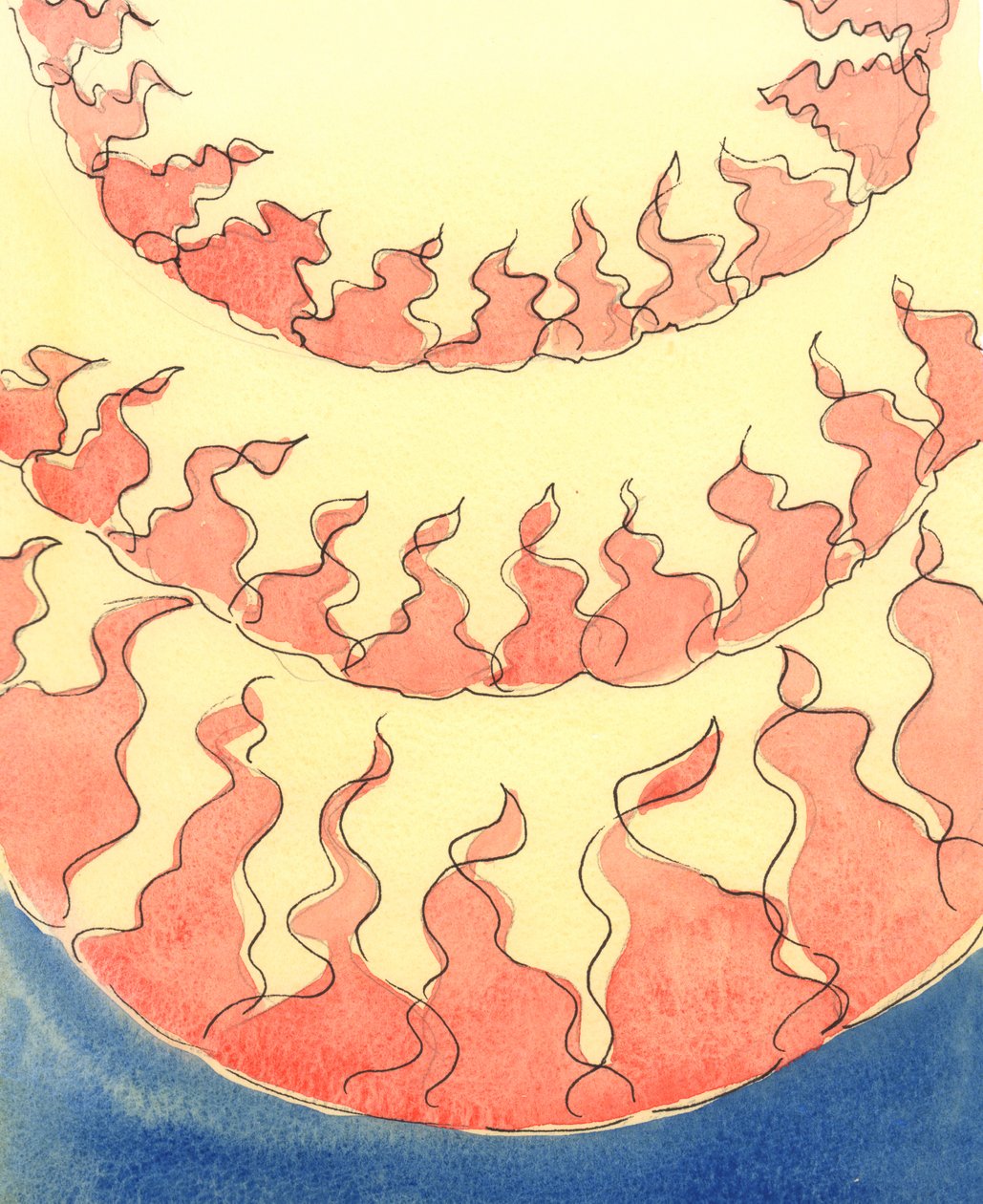 Row upon row of flames can be seen in the depths of Hell, where are nestled - because of their own choices - impenitent souls who lived until death in lust, pride or disobedience, or lacking compassio by Elizabeth Wang
