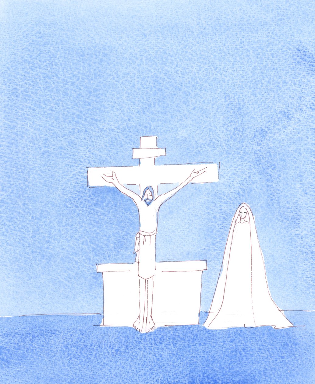 The Risen Christ is Really Present with us, after the Consecration, praying to the Father for sinners to be forgiven, just as He prayed from the Cross on Calvary by Elizabeth Wang