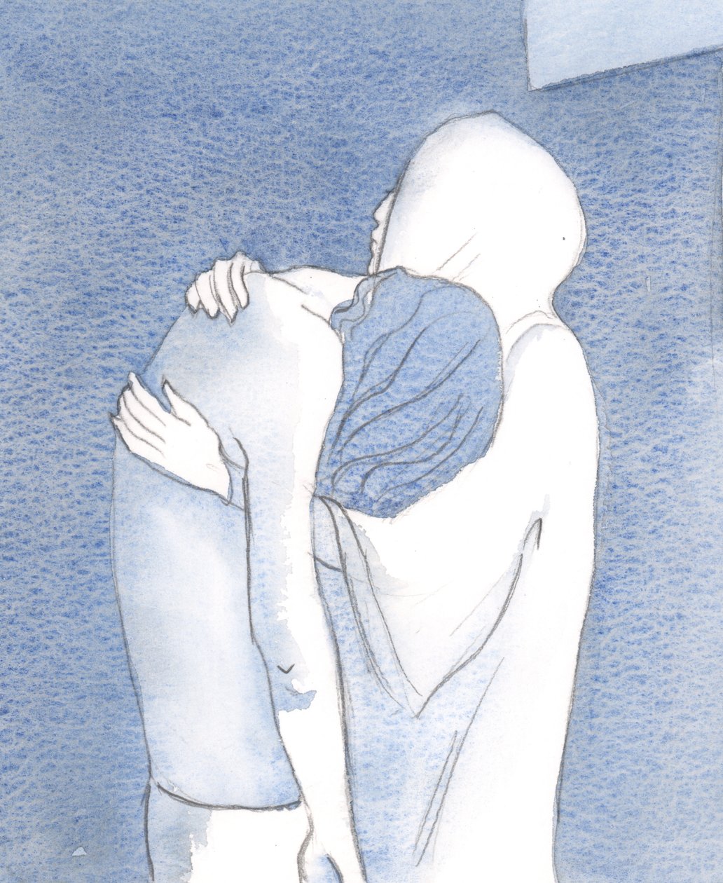 The sorrowful Virgin Mary holds her Son Jesus after his death, pierced to the heart with sorrow, but full of faith by Elizabeth Wang