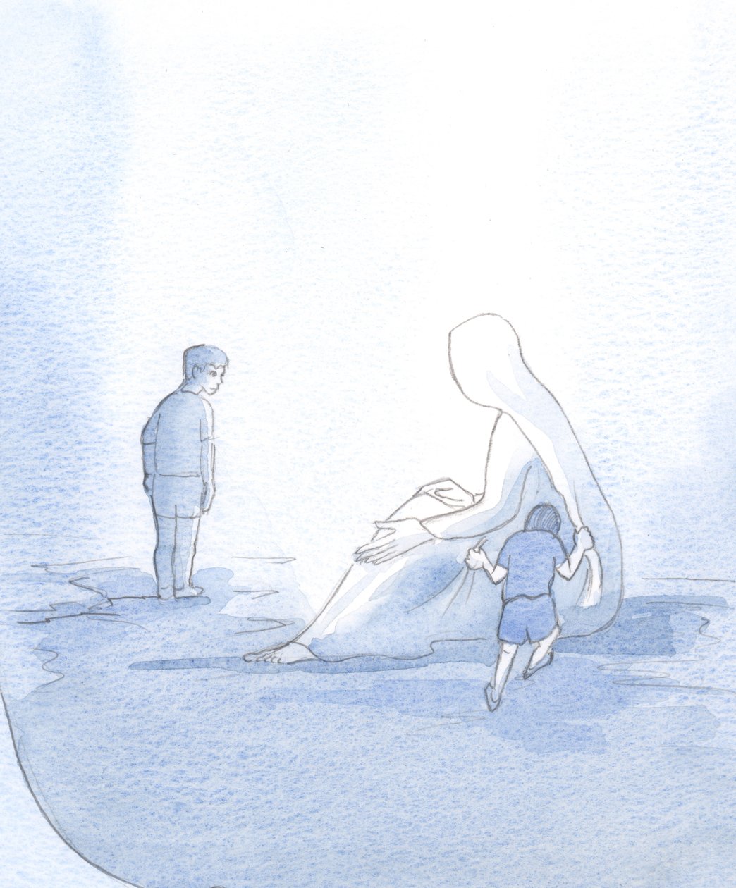 To illustrate our relationship with Mary, I saw a little child tugging noisily, yet receiving comfort; the other child, proud and untrusting, kept His distance, so lacked her help by Elizabeth Wang