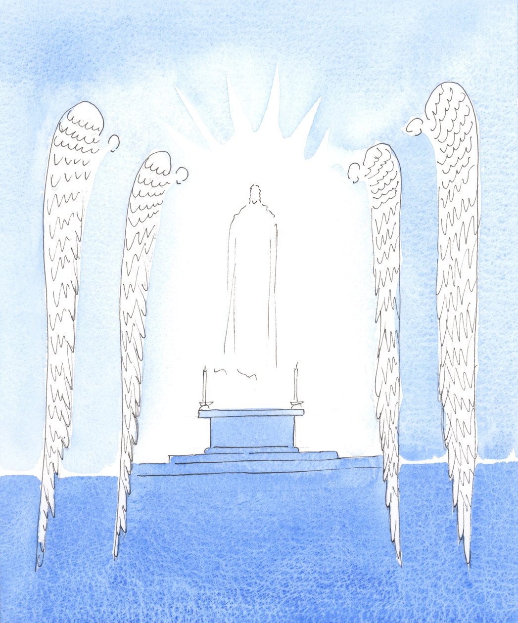 Holy Angels stand in awe at Christ