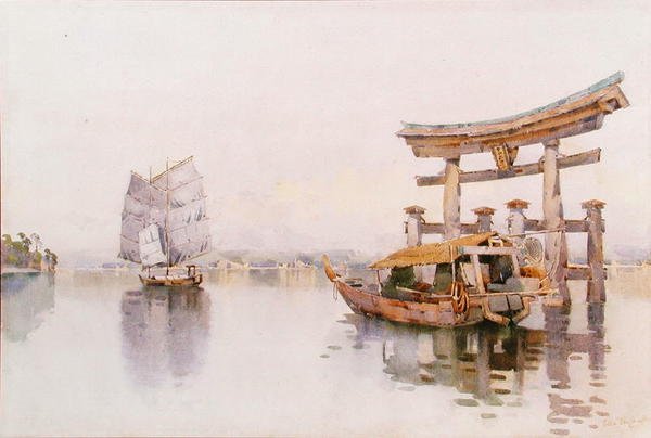 Torii Gate at the Entrance to the Itsukushima Shrine, Miyijima, Japan by Ella Du Cane