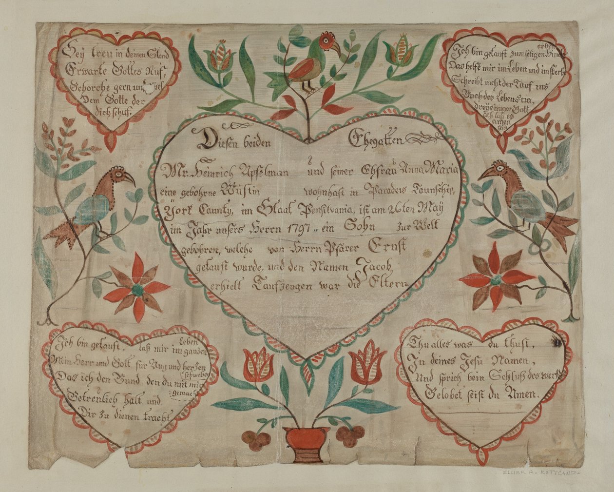 Pa. German Birth and Baptismal Certificate by Elmer R. Kottcamp