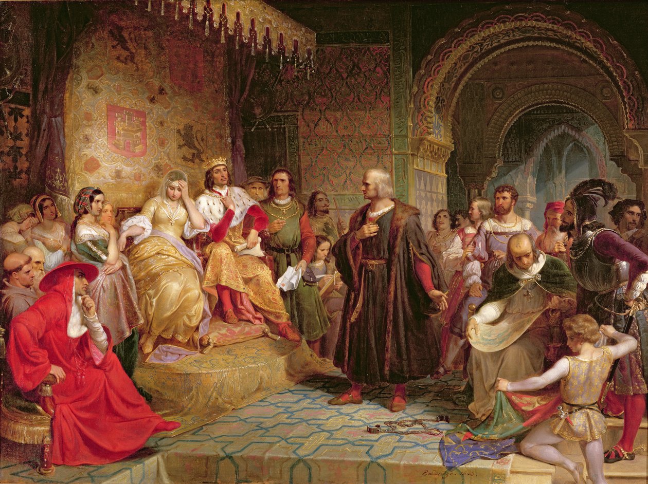 Columbus before the Queen by Emanuel Gottlieb Leutze