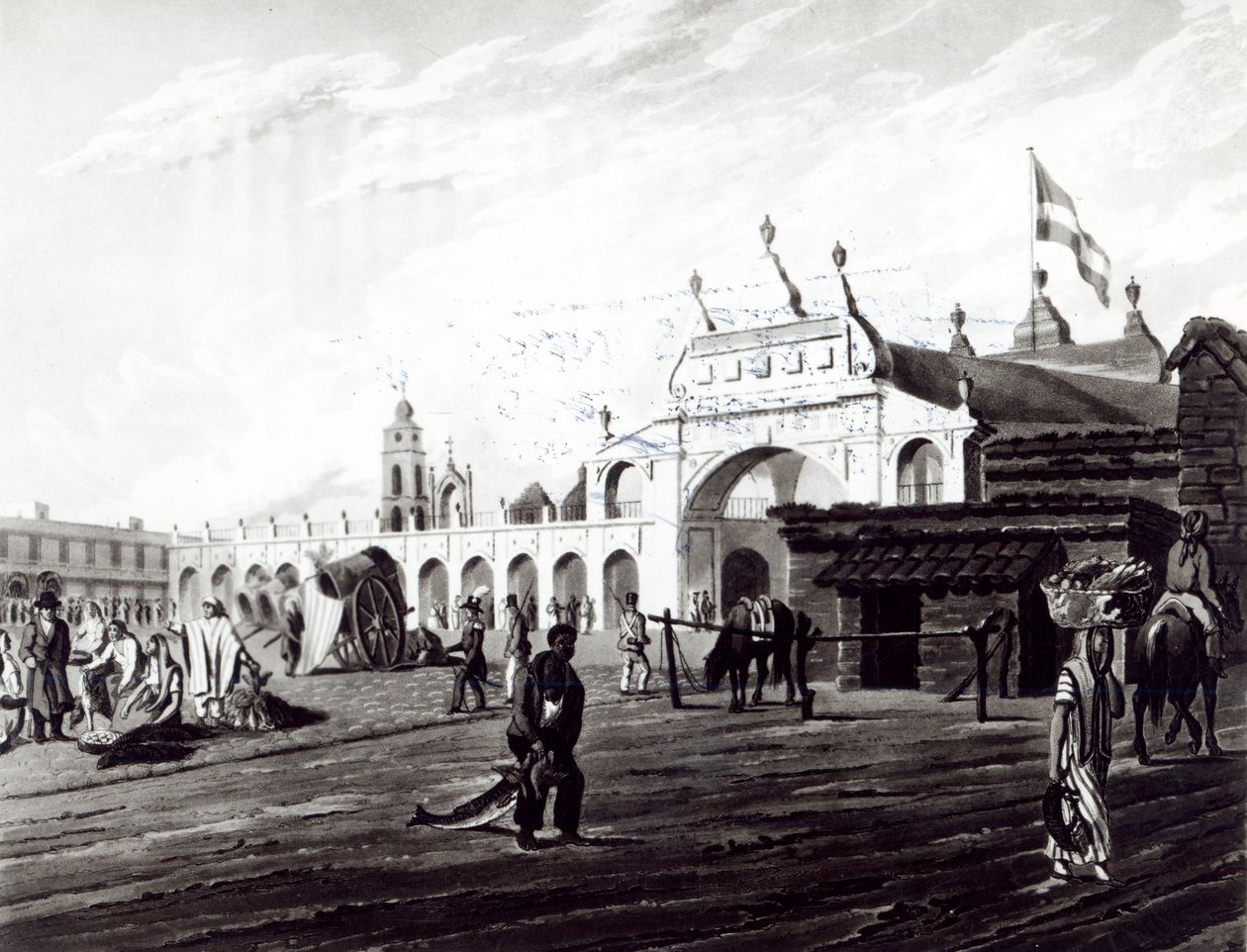 Market Place, engraved by Daniel Havell, 1820 by Emeric Essex Vidal