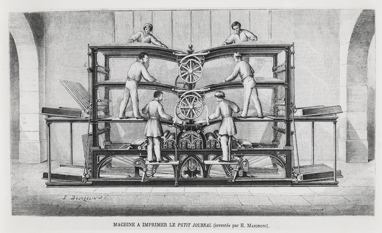 The Printing Machine at Le Petit Journal, c.1860-70 by Emile Bourdelin