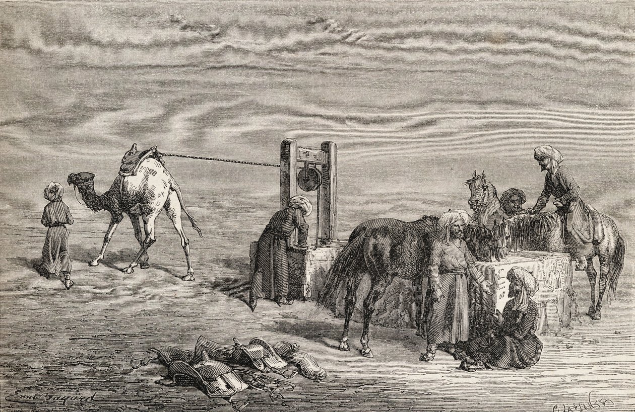 A well in the desert between Samarkand and Karshi, Uzbekistan, illustration from 