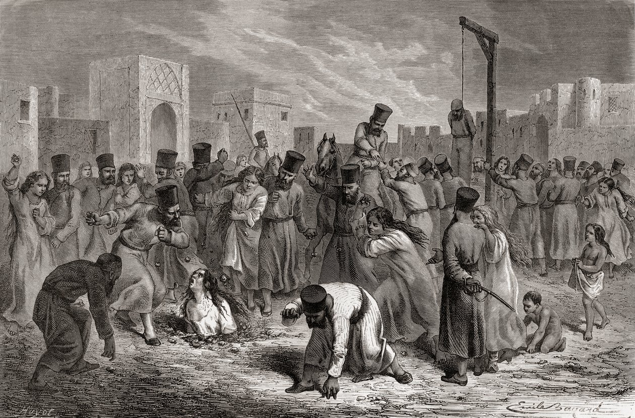 Adulterers Being Stoned and Hung in Turkey, illustration from 