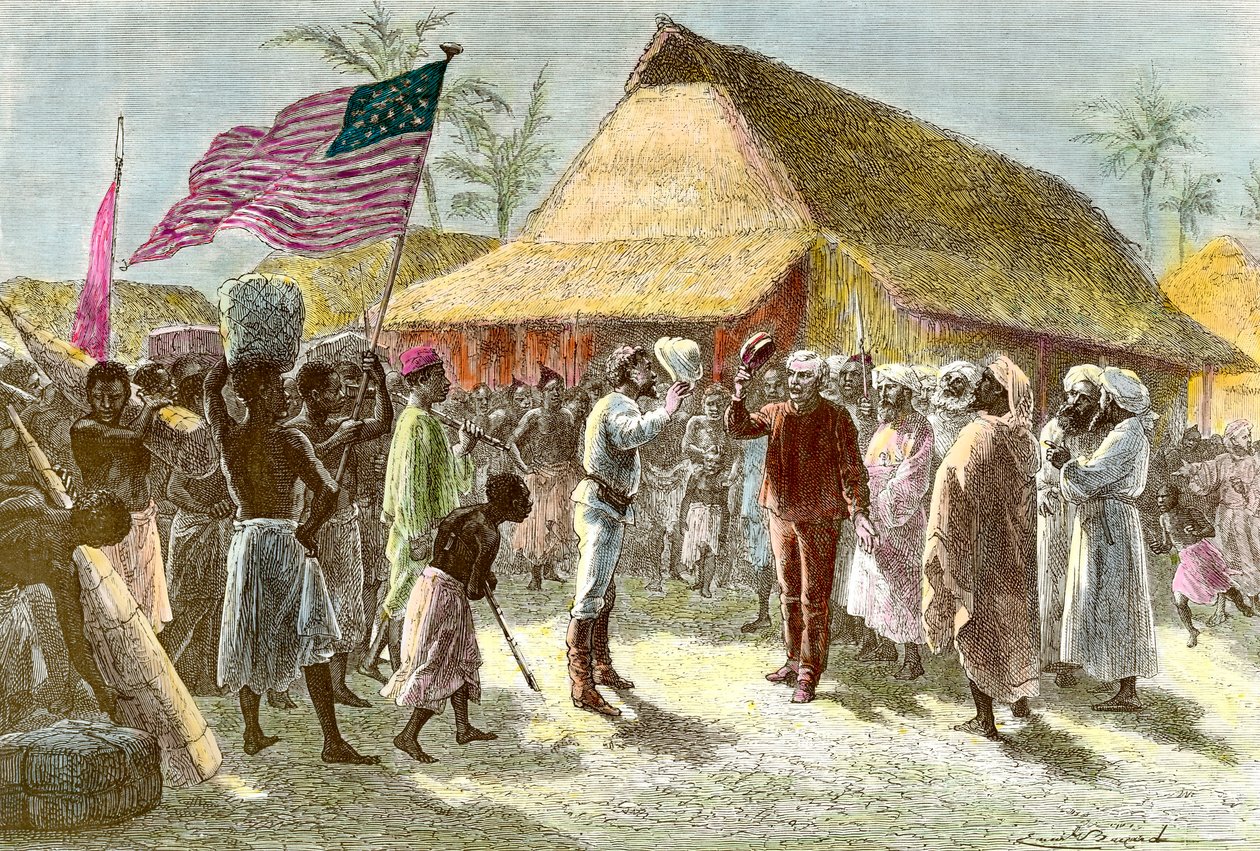 Meeting in Ujiji on the Shores of Lake Tanganyika Between Henry Morton and David Livingstone on 10 November by Emile Antoine Bayard