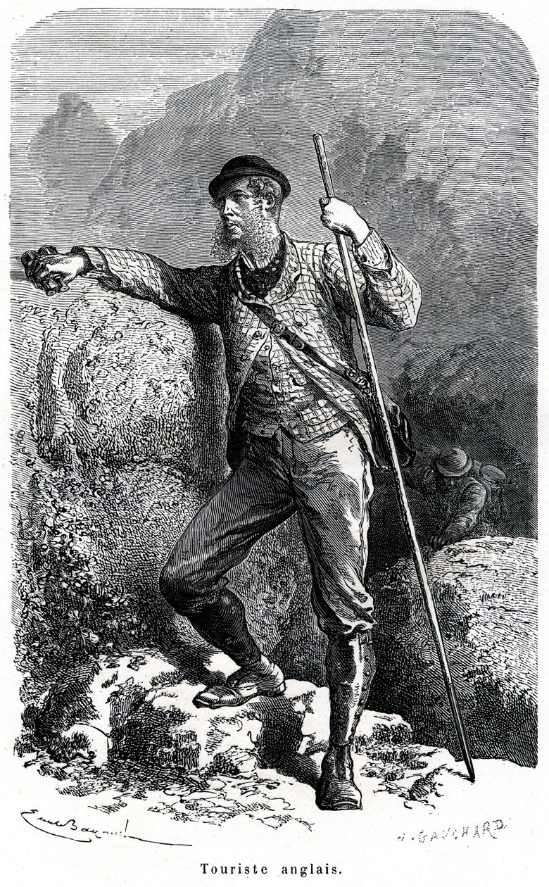 Portrait of English tourist - tourism in the 19th century - illustration of the book “Moors and Characters of Peoples”, edition 1884 by Emile Antoine Bayard