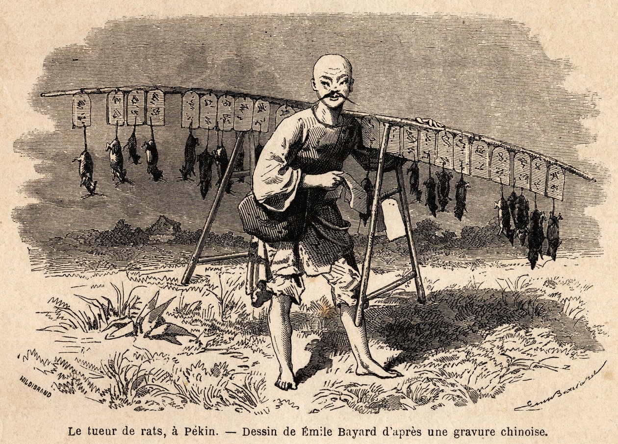 The rat killer in Pekin (drawing by Emile Bayard, to illustrate the journey of Shanghai to Moscow, from 1859 to 1862, by M. de Bourboulon, Minister of France to China) by Emile Antoine Bayard