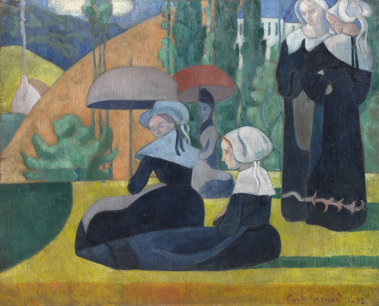 Breton Women with Umbrellas by Emile Bernard