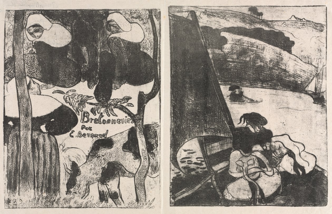 Les Bretonneries: Title Page and The Return from the Pilgrimage by Emile Bernard