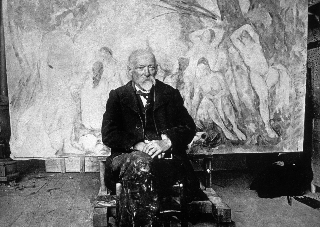 Paul Cezanne in 1904 in Front of One of His Canvases Showing Swimmers by Emile Bernard