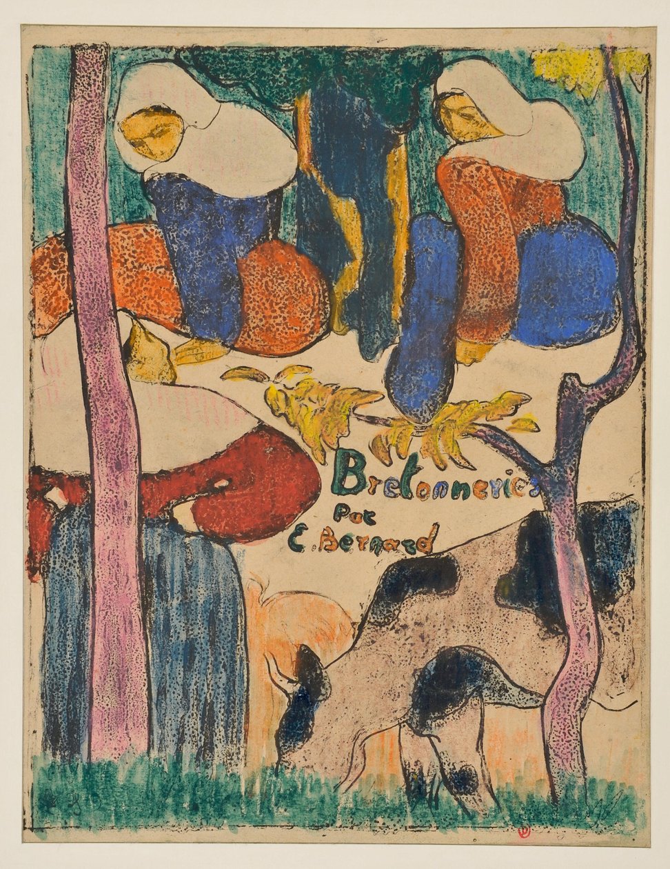 Three Women and a Cow in a Meadow by Emile Bernard