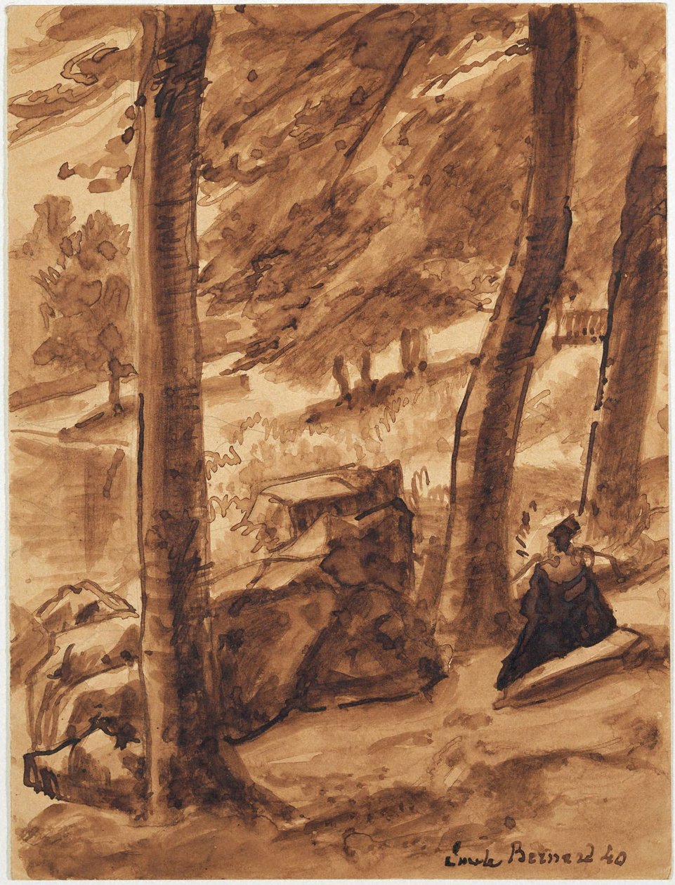 Woodland Scene with Figure by Emile Bernard