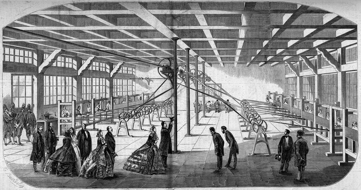 Internal view of the diamond cutting of Messrs. Gaensly and Bernard near the barrier of Maine in 1859, during the visit of Napoleon III and the Empress Eugenie by Emile Bourdelin