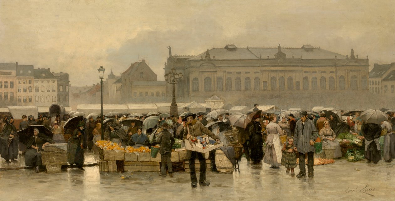 The Market in front of the Theatre in Antwerp by Emile Claus