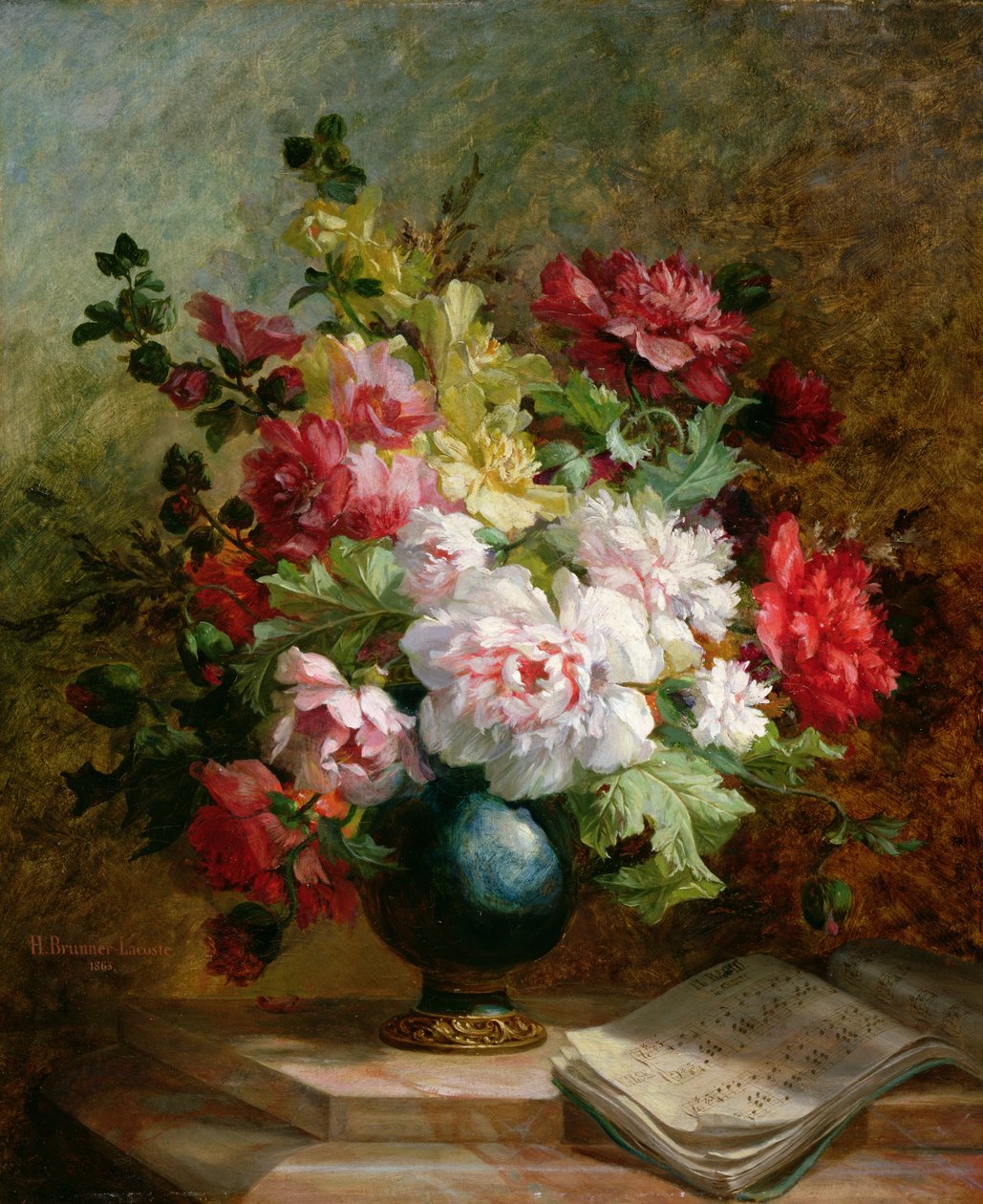 Still Life with Flowers and Sheet Music by Emile Henri Brunner Lacoste