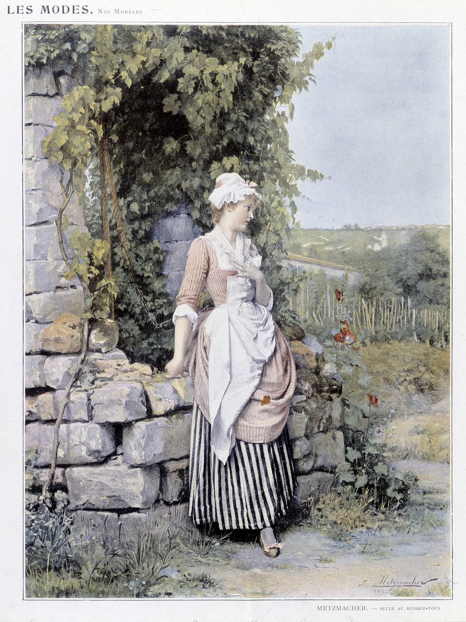 Single woman waiting for her appointment - illustration by Metzmacher, circa 1900 by Emile Pierre Metzmacher