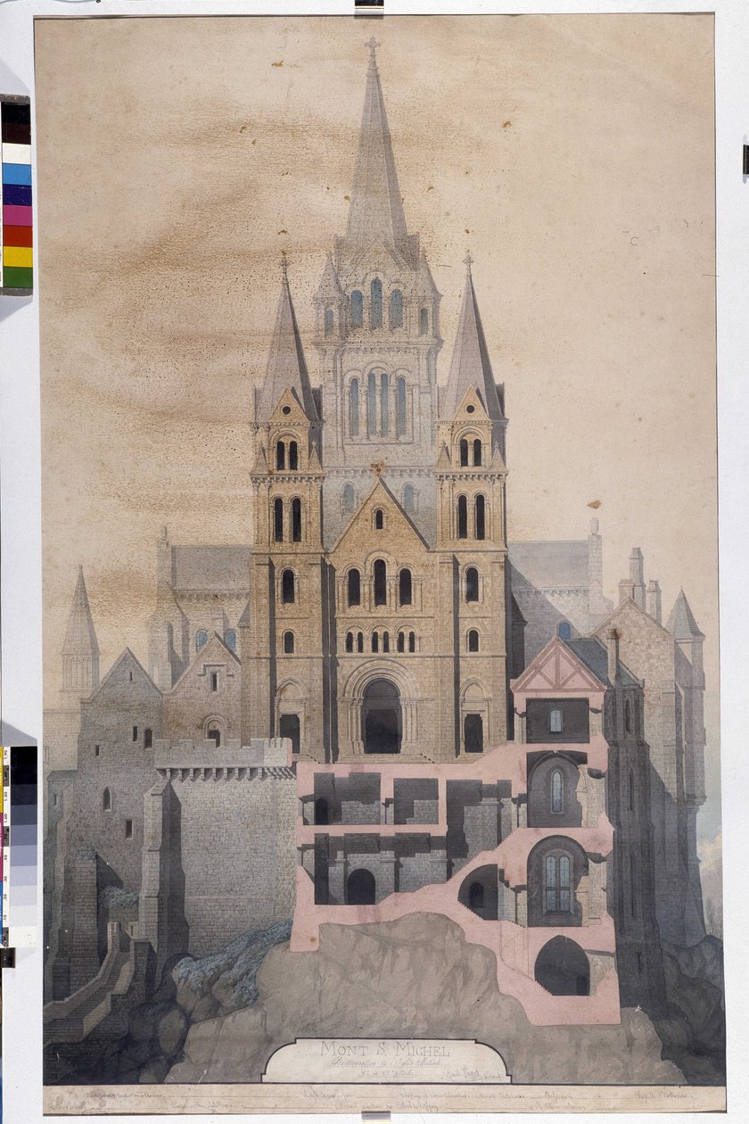 Gothic Architecture: Facade of the Church and Cut of Abbey Houses by Emile Sagot