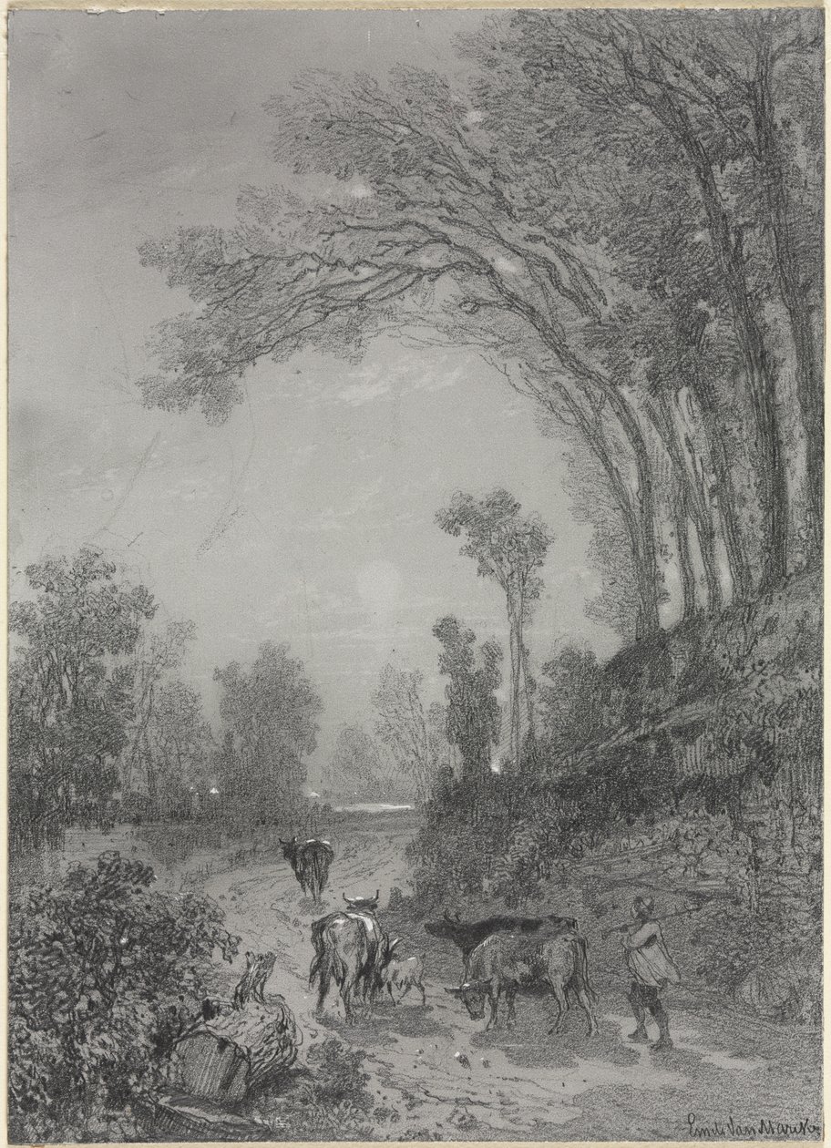 Landscape with Cows by Émile van Marcke