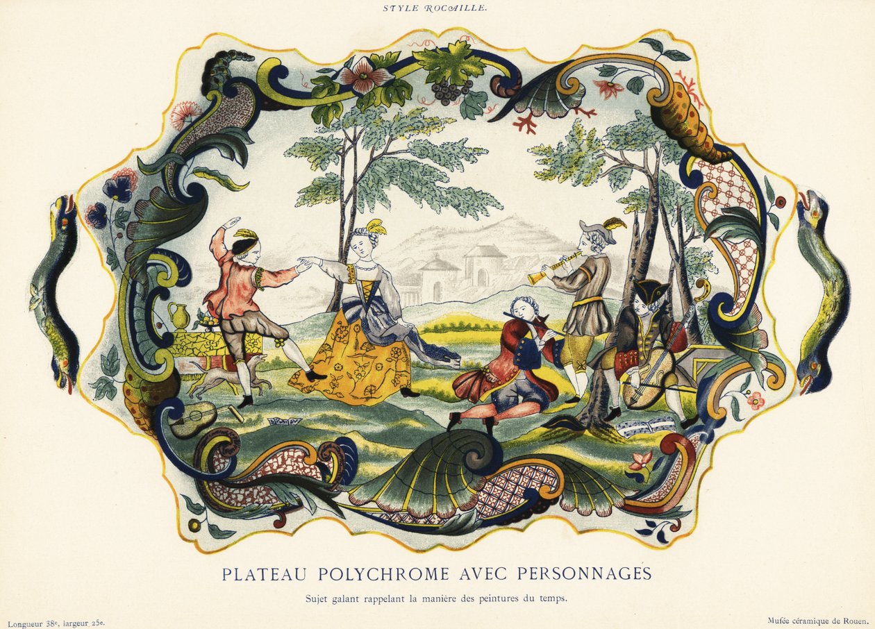 Platter with figures in the rockery style, Rouen by Emilie Pottier