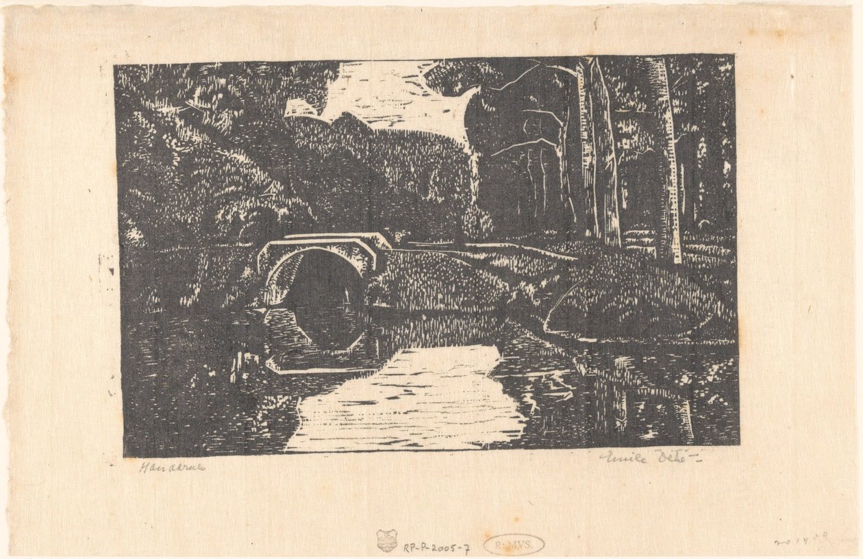 Bridge Over a Canal in a Forest by Emilius Wilhelmus Dehé (signed by artist)