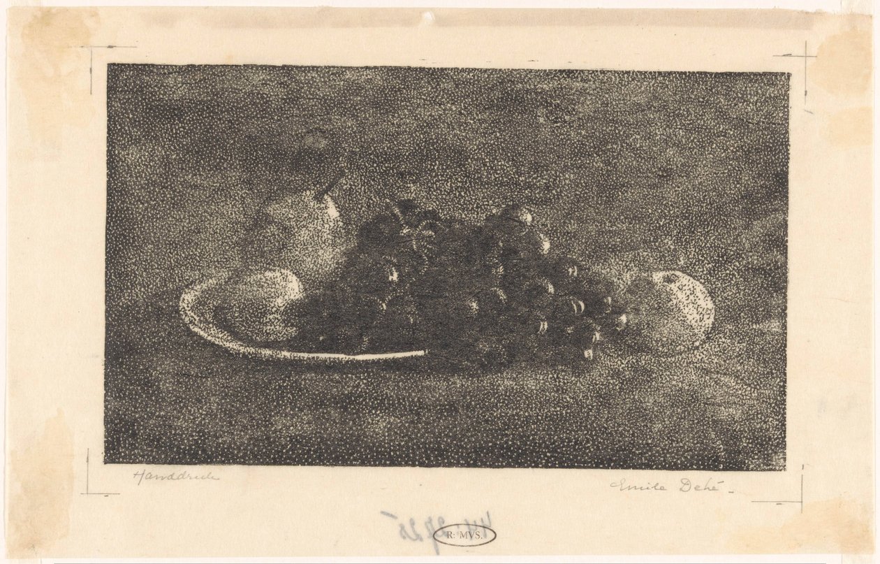 Bowl with Grapes and Other Fruit by Emilius Wilhelmus Dehé (signed by artist)