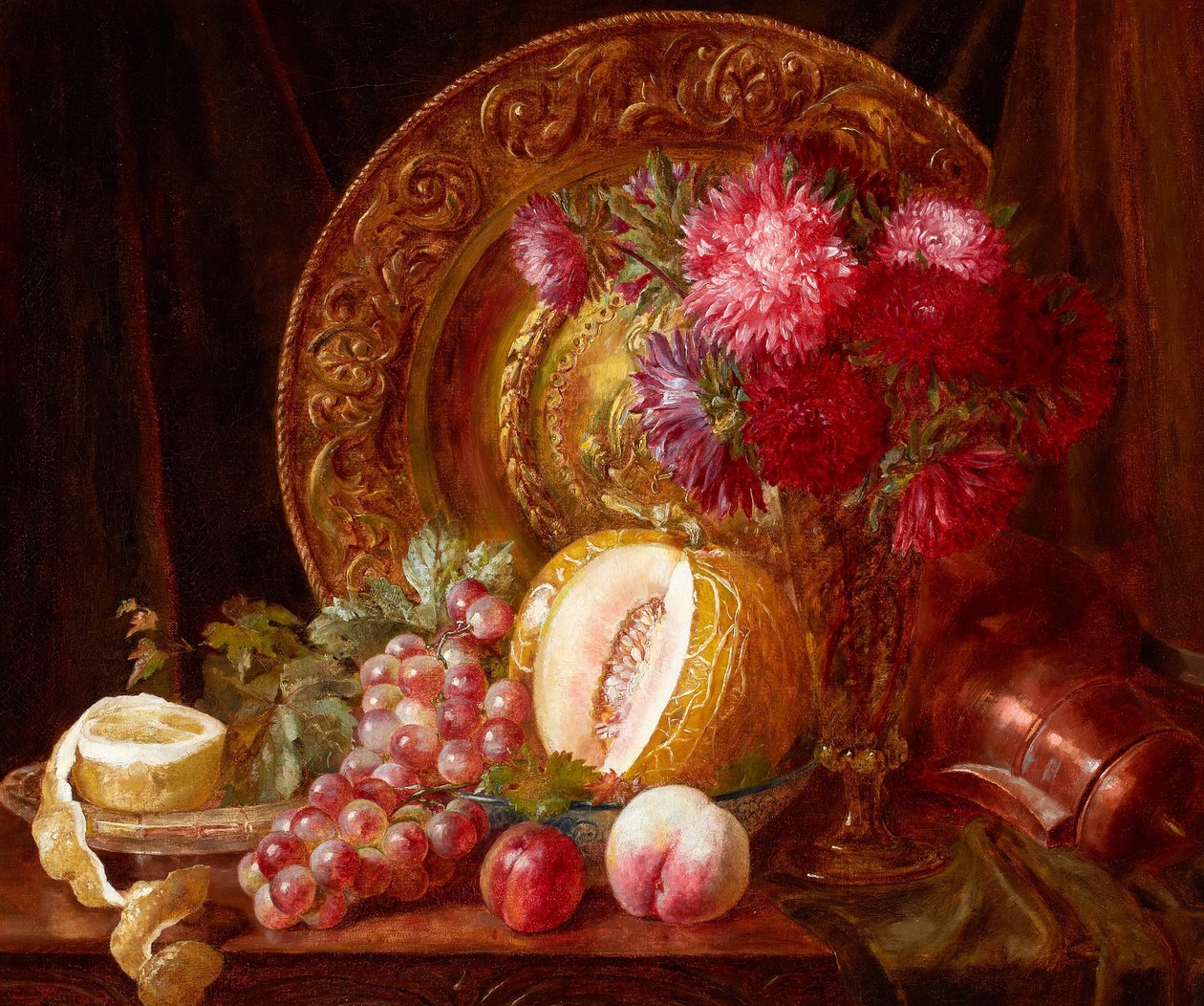 Chrysanthemums, Fruits and Plate by Emily Stannard