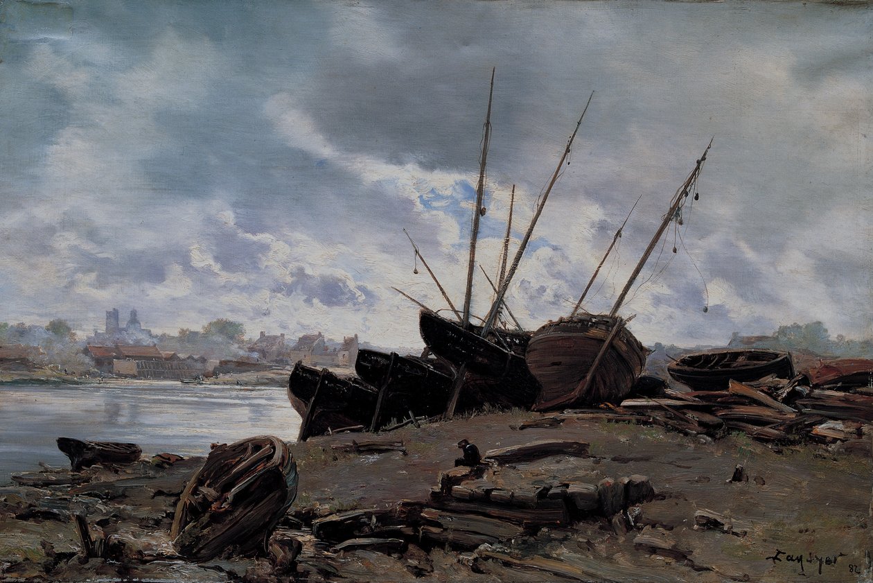 Boats Stranded at Dieppe by Emmanuel Lansyer