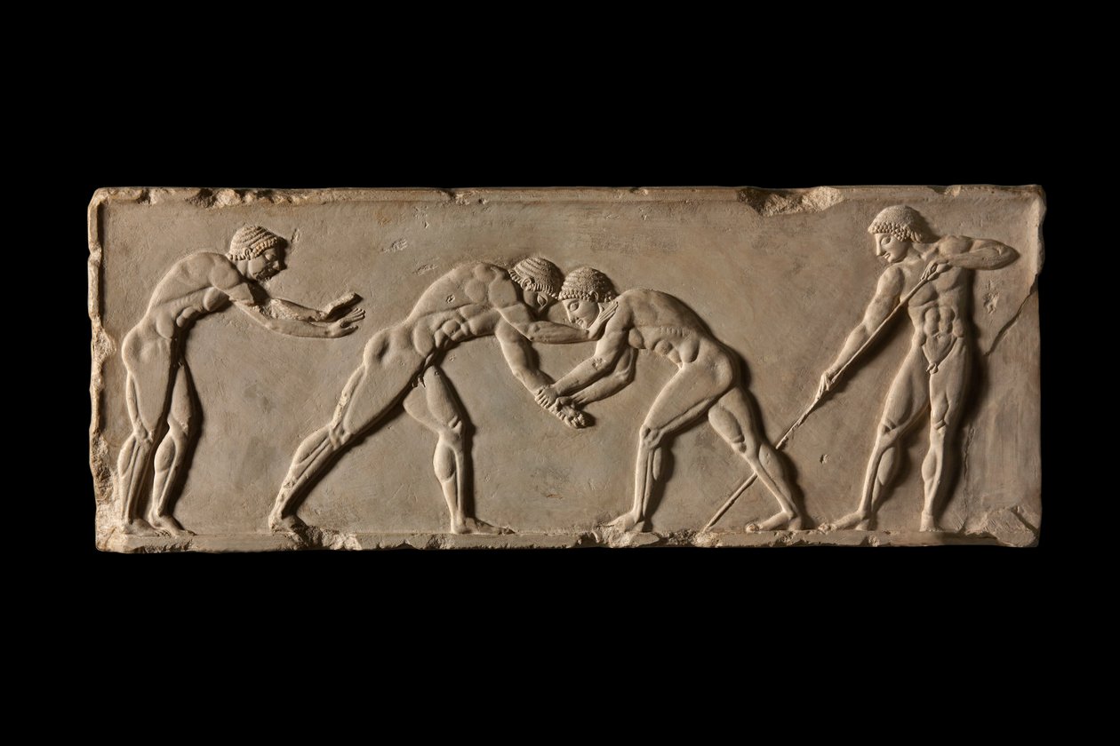 Ball-player base, front side. Part of ball-player base of Endoios. From Athens, c 510 BC by Endoeus