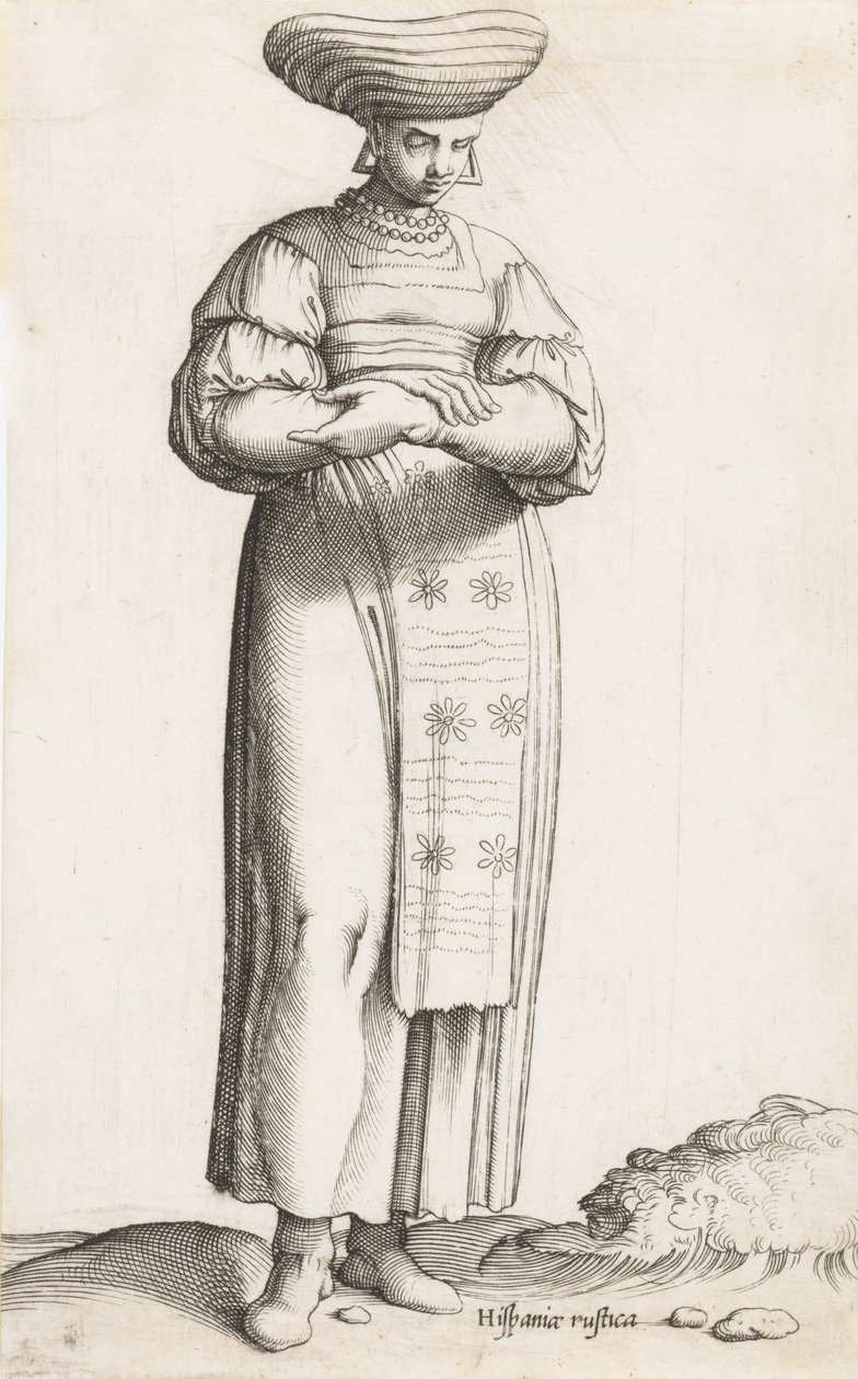 Costume Plate: Hispania Rustica mul. with label on ground by Enea Vico